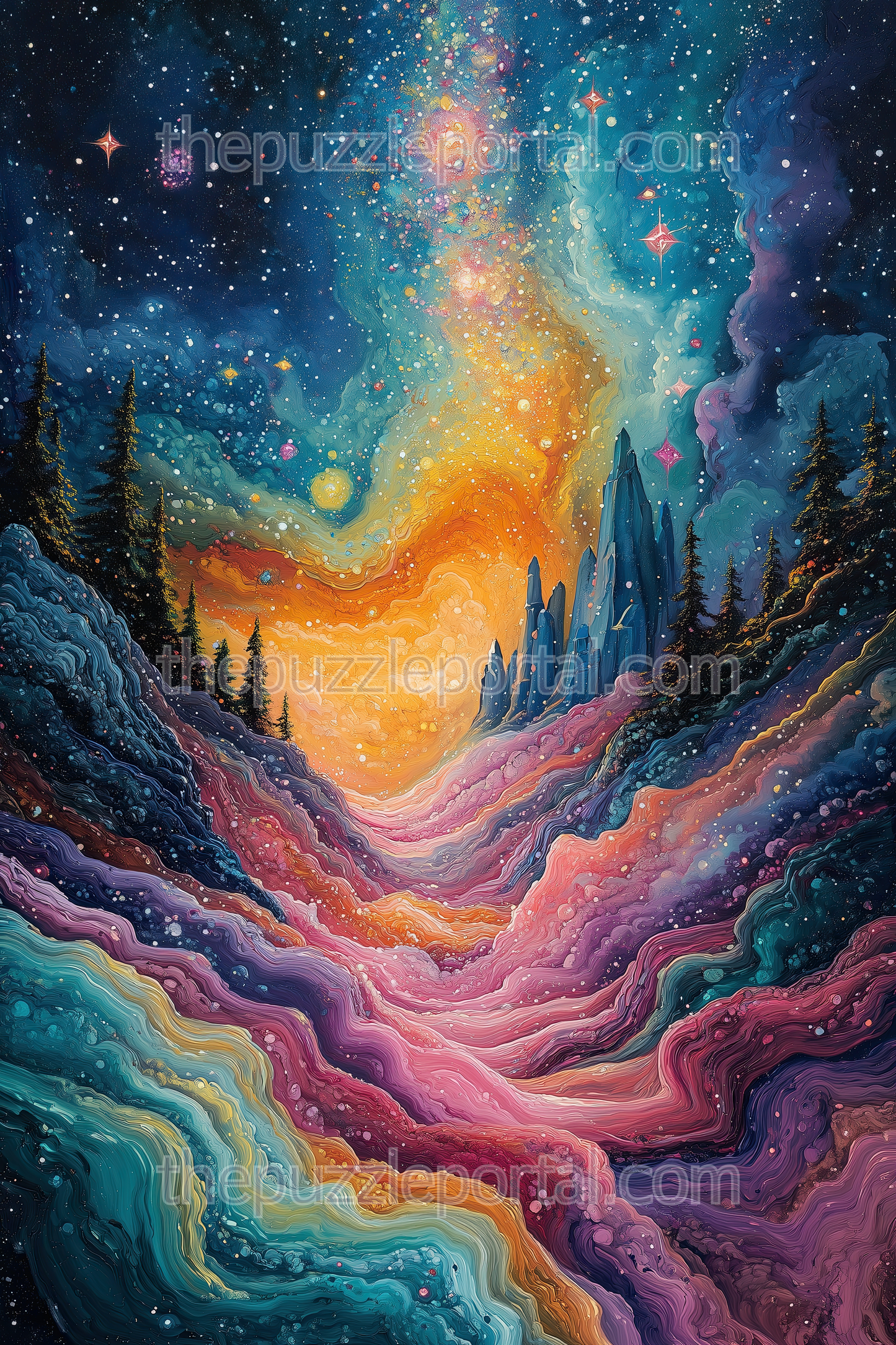 Starlit Mountain Glow Jigsaw Puzzle