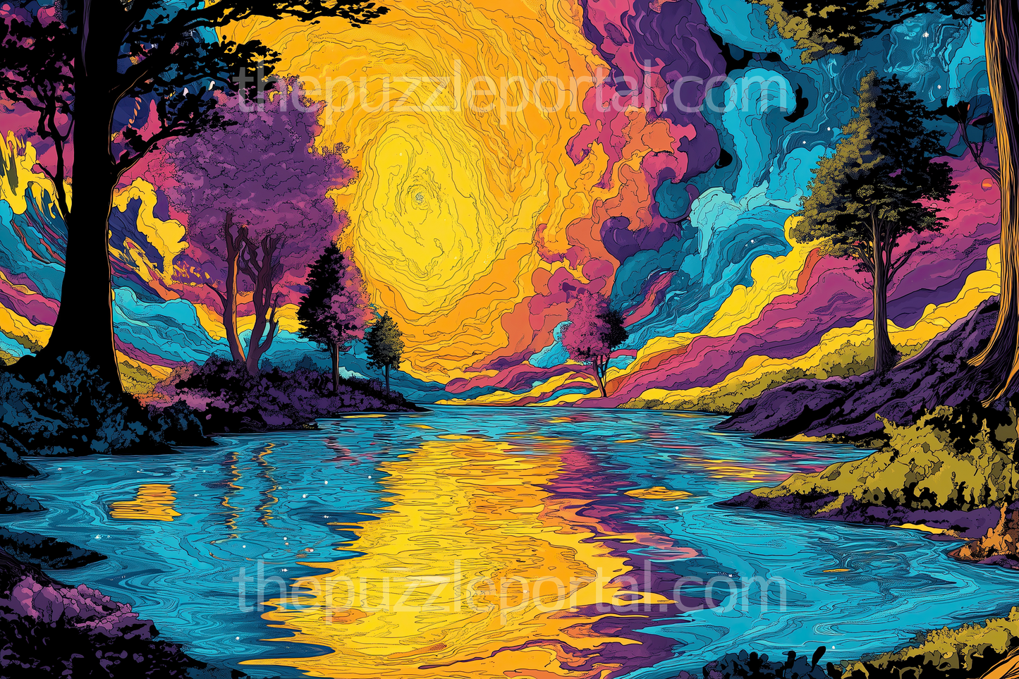 Swirling Sunset Landscape Jigsaw Puzzle