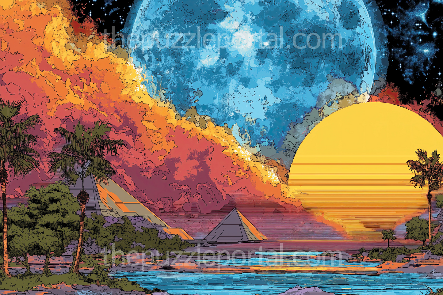 Pyramids Eclipse Sunset Jigsaw Puzzle