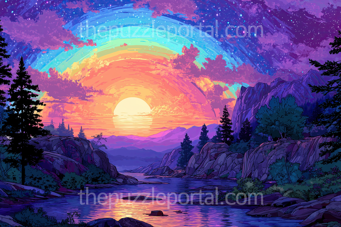 Mountainous Sunset River Jigsaw Puzzle