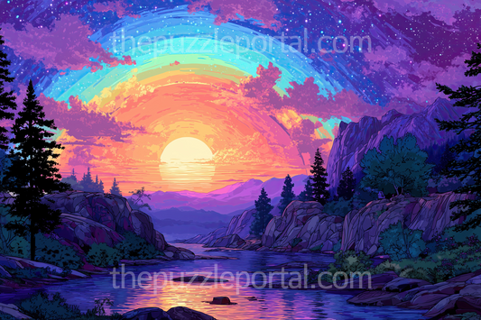 Mountainous Sunset River Jigsaw Puzzle
